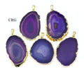 SET OF 4 - Purple Agate Slice Pendant with Gold Plating / 1-2" AVG