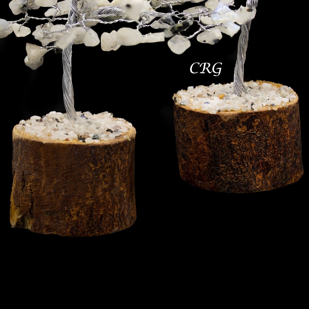 SET OF 4 -Rainbow Moonstone - 100 Gemstone Chip Tree w/ Wood Base - Silver Wire