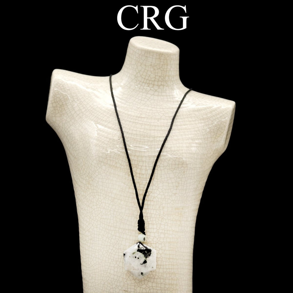 SET OF 4 - Rainbow Moonstone Faceted Hexagon Pendant with Black Cord / 1" AVG