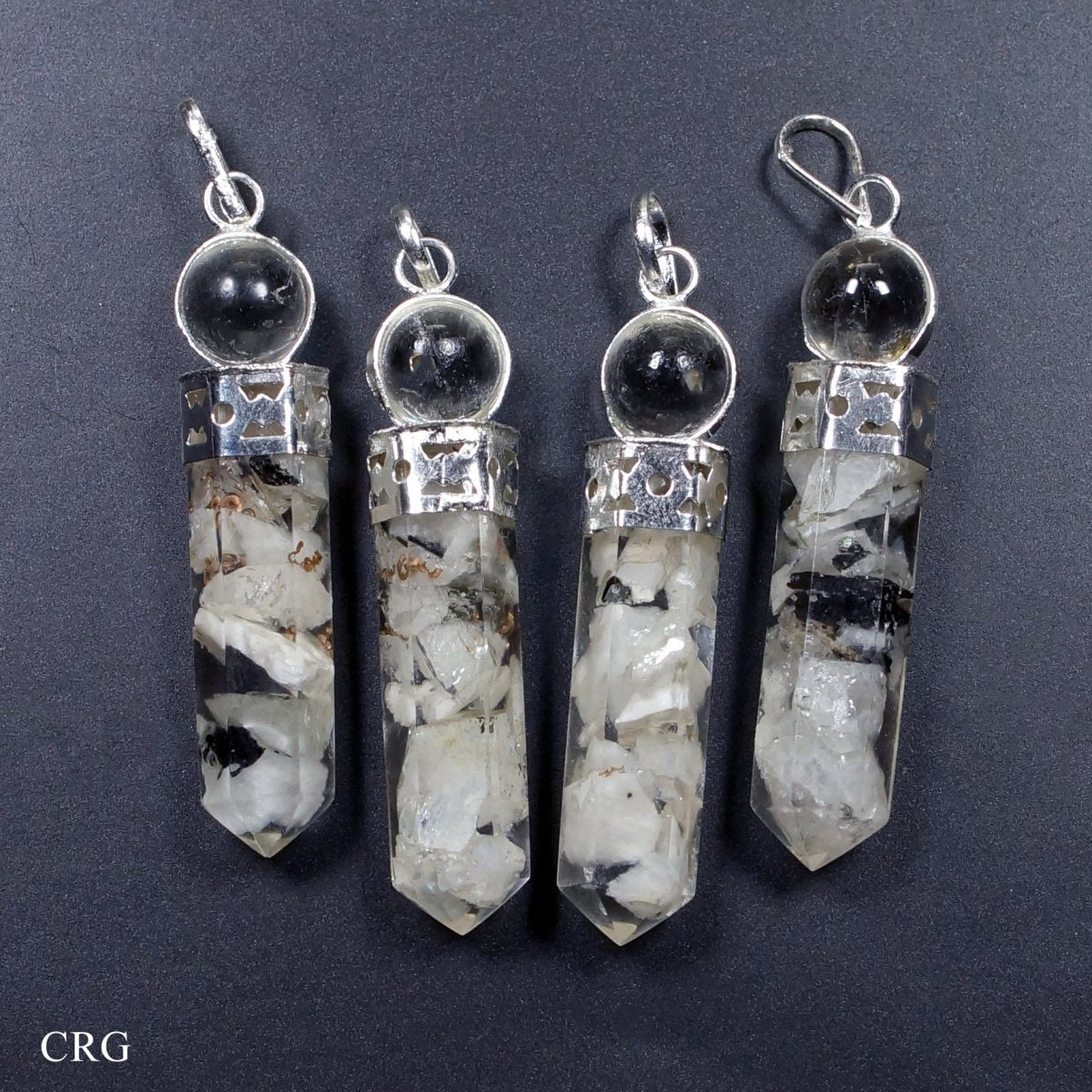 SET OF 4 - Rainbow Moonstone Orgonite Point Pendant with Crystal Ball / 1" AVG