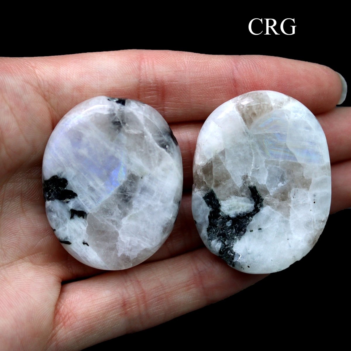 SET OF 4 - Rainbow Moonstone Worry Stones with Thumb Indent / 1" AVG
