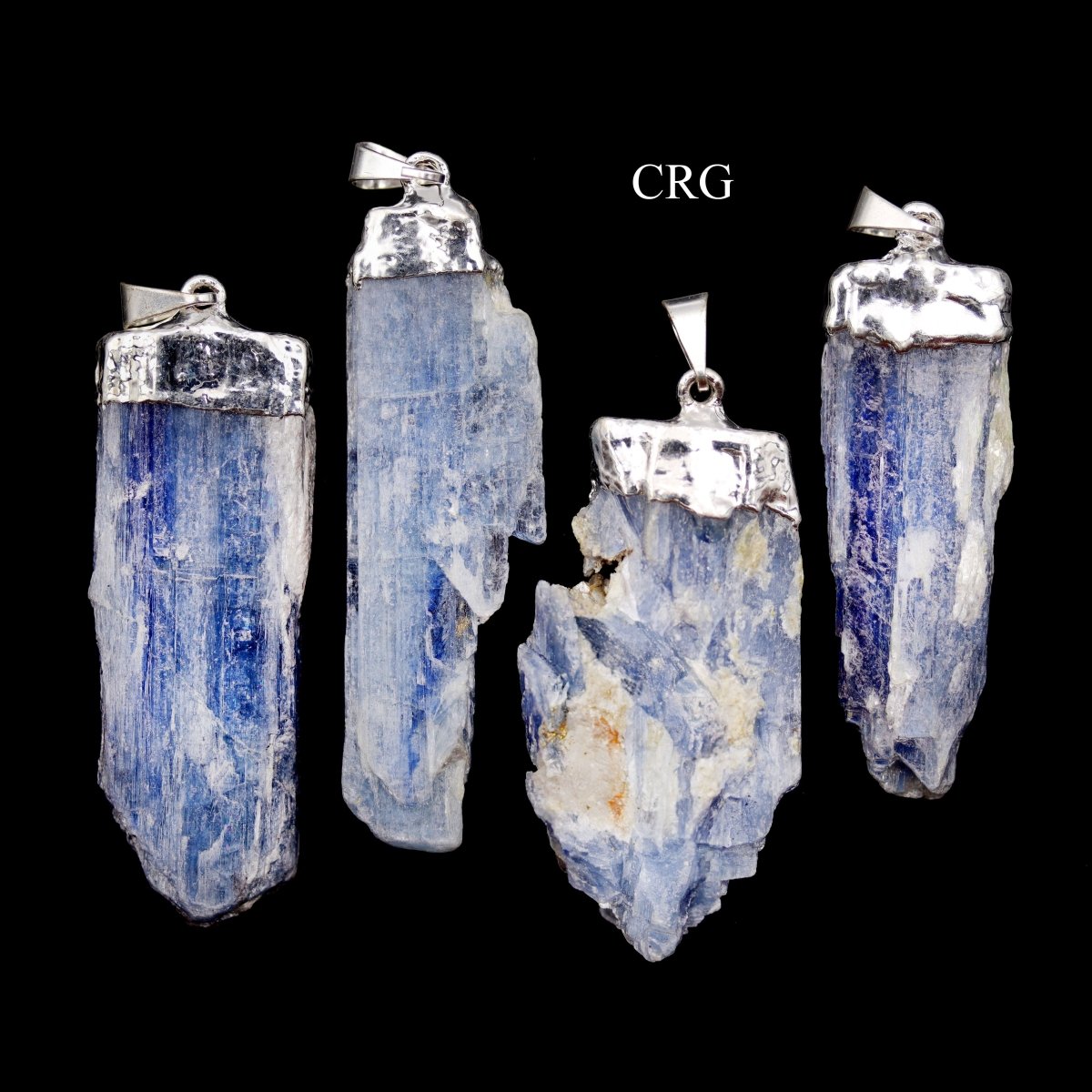 SET OF 4 - Raw Blue Kyanite Point Pendant with Silver Plating / 1-2" AVG