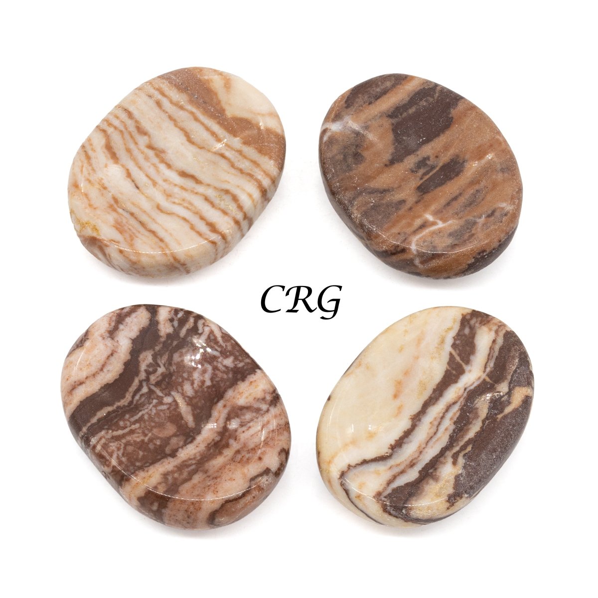 SET OF 4 - Red Banded Jasper Worry Stones w/ Thumb Indent / 1" Avg