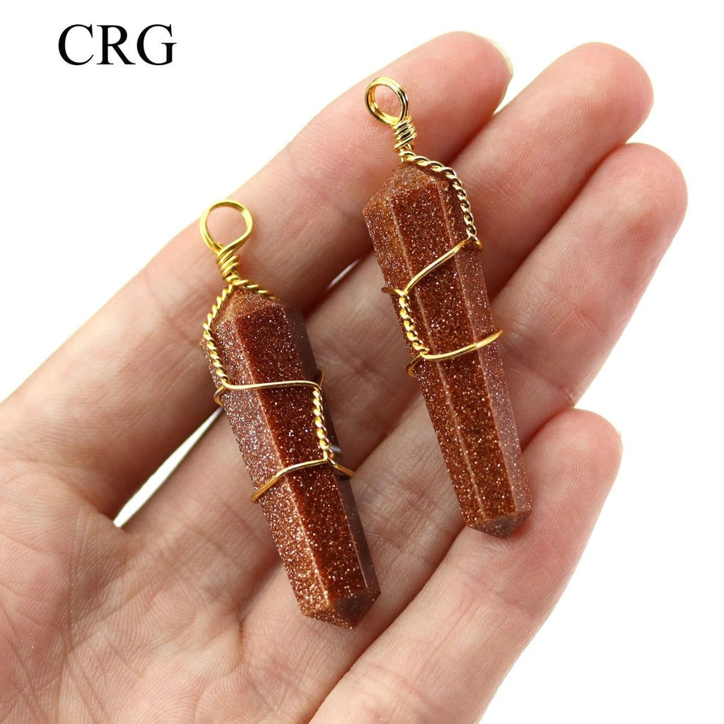SET OF 4 - Red Goldstone Double Terminated Point Pendant with Gold Wire / 1" AVG
