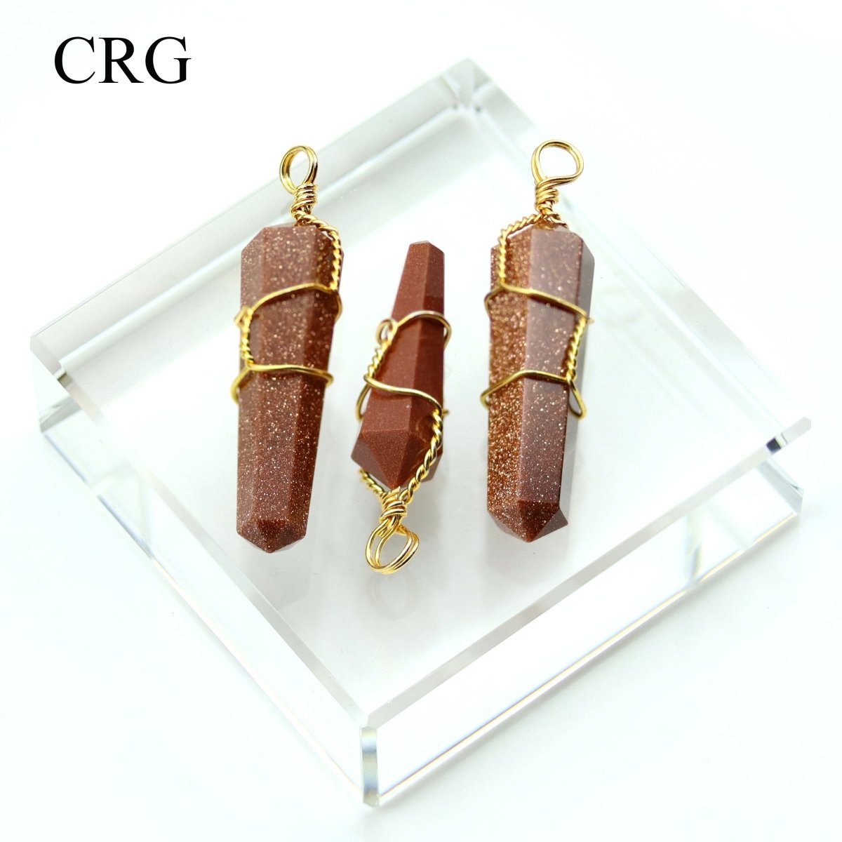 SET OF 4 - Red Goldstone Double Terminated Point Pendant with Gold Wire / 1" AVG