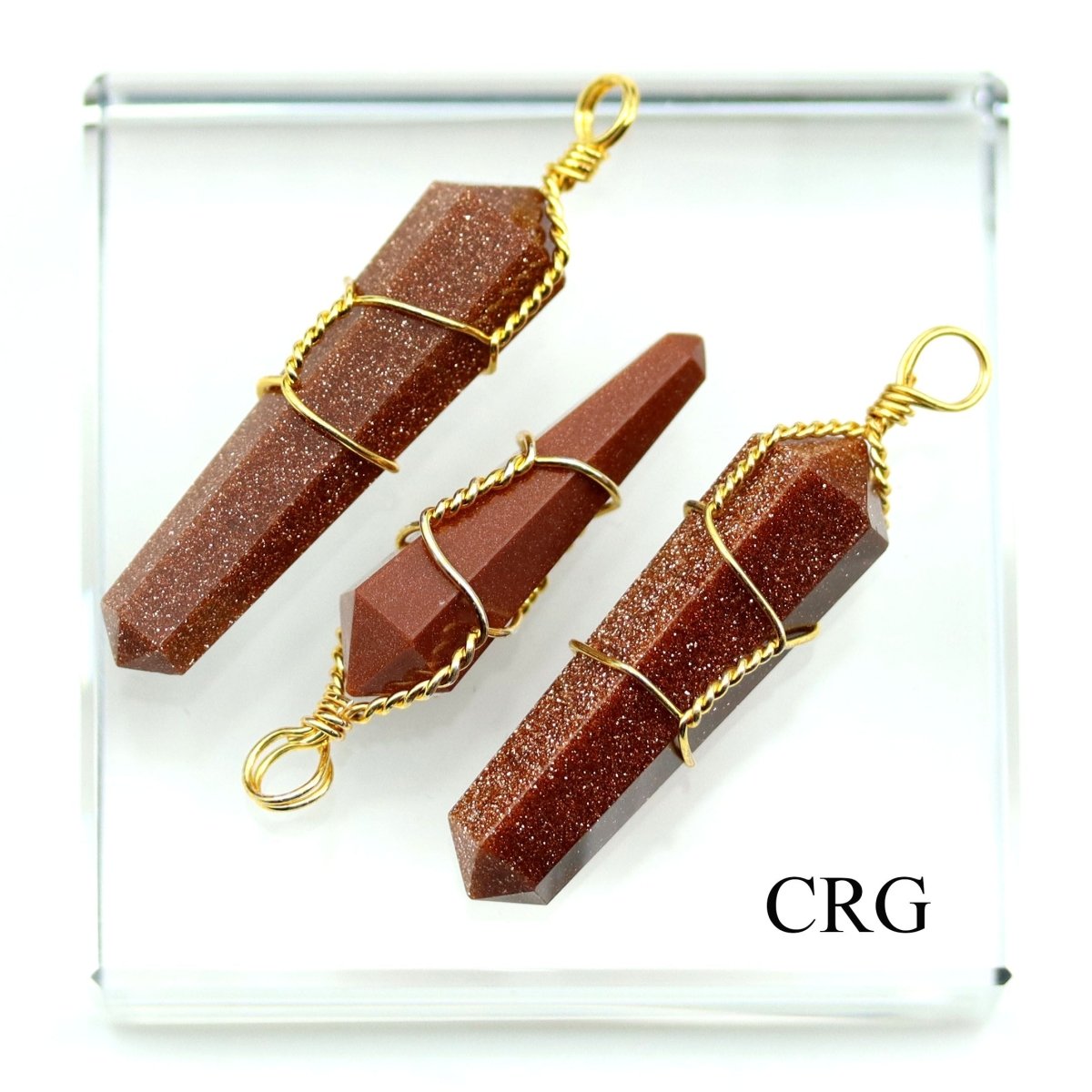SET OF 4 - Red Goldstone Double Terminated Point Pendant with Gold Wire / 1" AVG