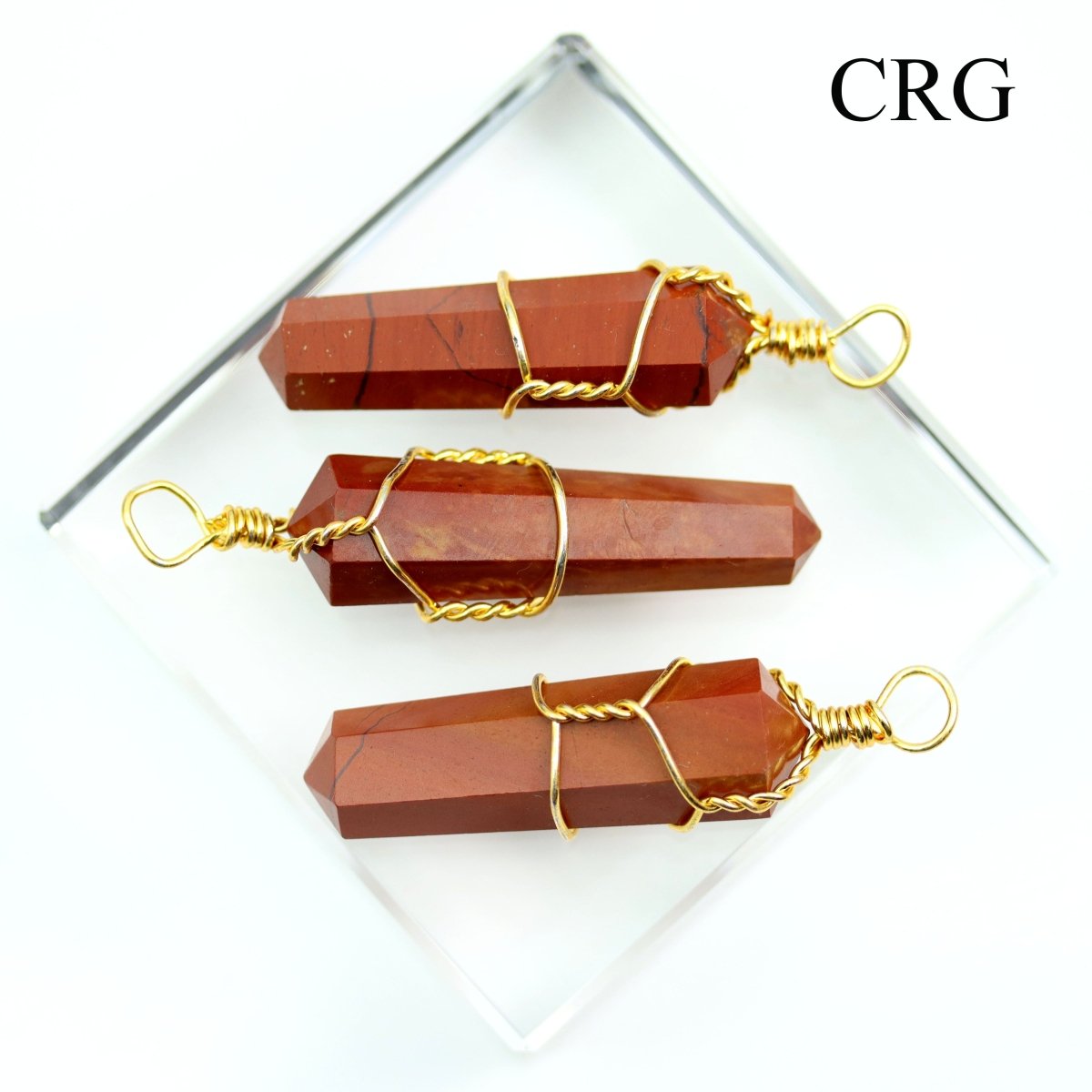SET OF 4 - Red Jasper Double Terminated Point Pendant with Gold Wire / 1" AVG