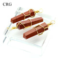 SET OF 4 - Red Jasper Double Terminated Point Pendant with Gold Wire / 1" AVG