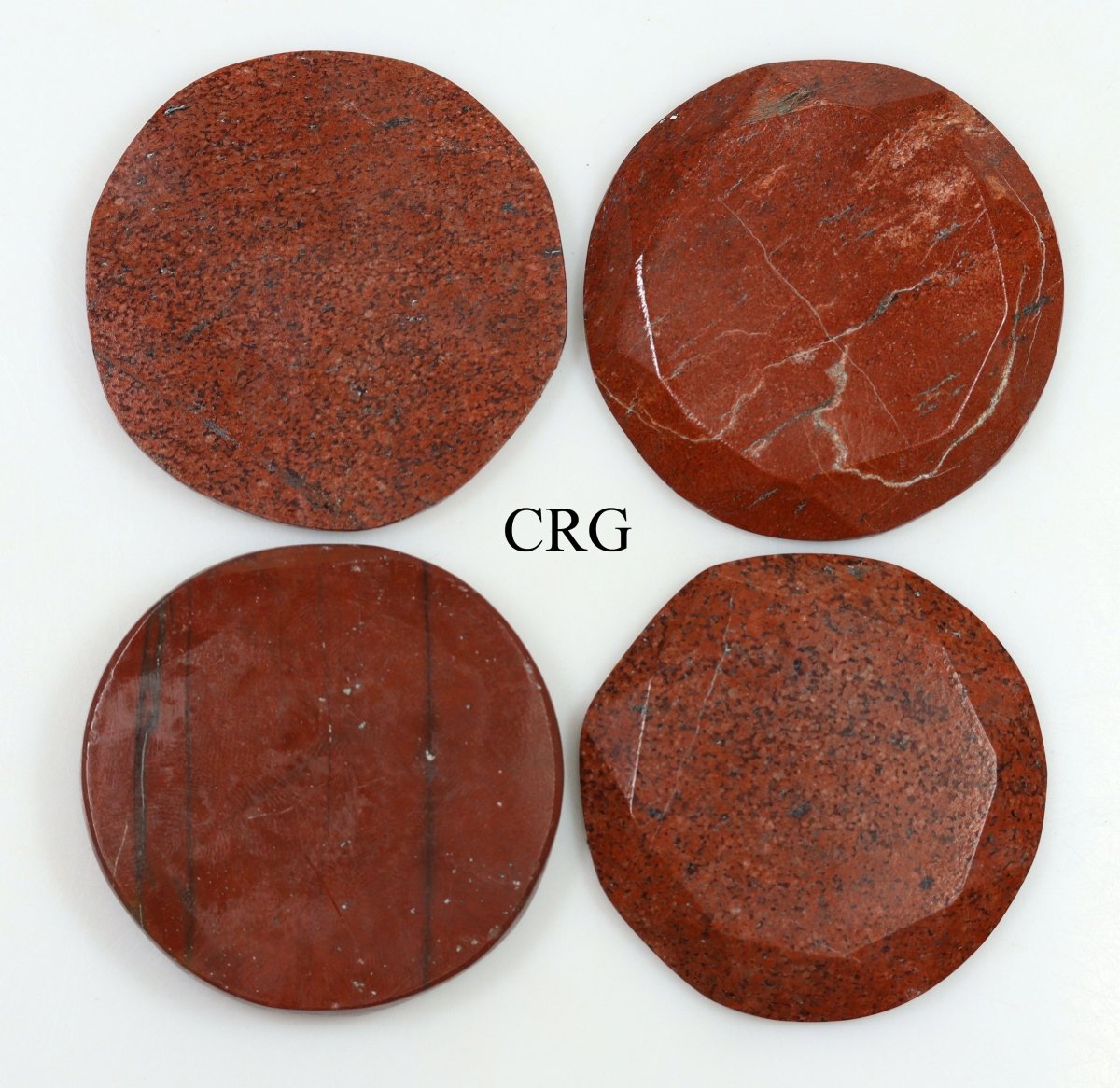 SET OF 4 - Red Jasper Faceted Gemstone Disc Pocket Stone / 2" AVG