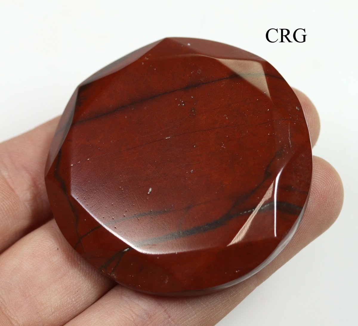 SET OF 4 - Red Jasper Faceted Gemstone Disc Pocket Stone / 2" AVG