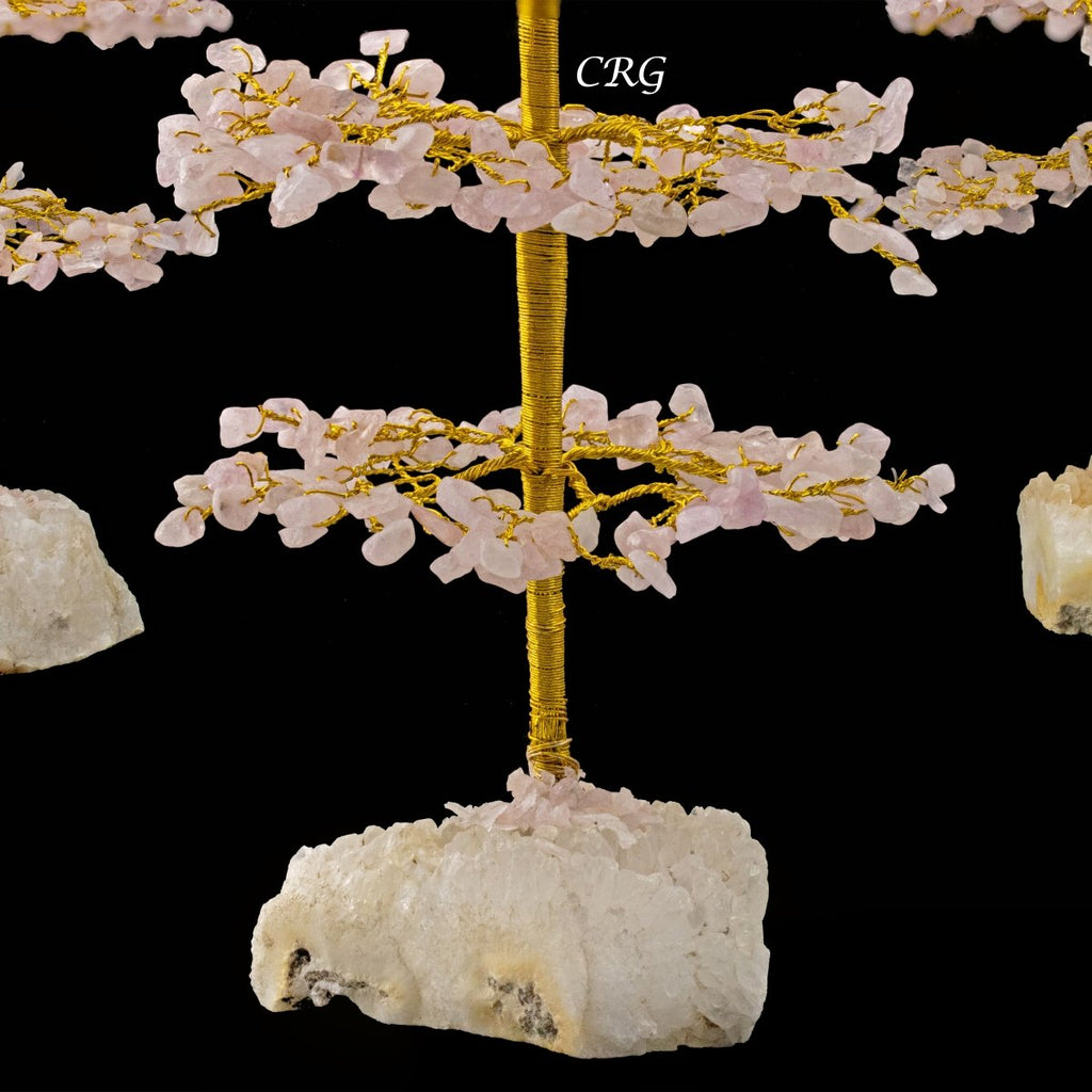 SET OF 4 -Rose Quartz - 500 Gemstone Chip Tree w/ Cluster Base - Gold Wire