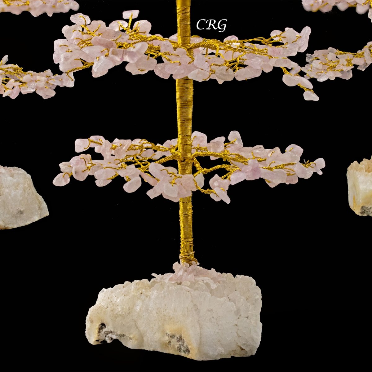 SET OF 4 -Rose Quartz - 500 Gemstone Chip Tree w/ Cluster Base - Gold Wire