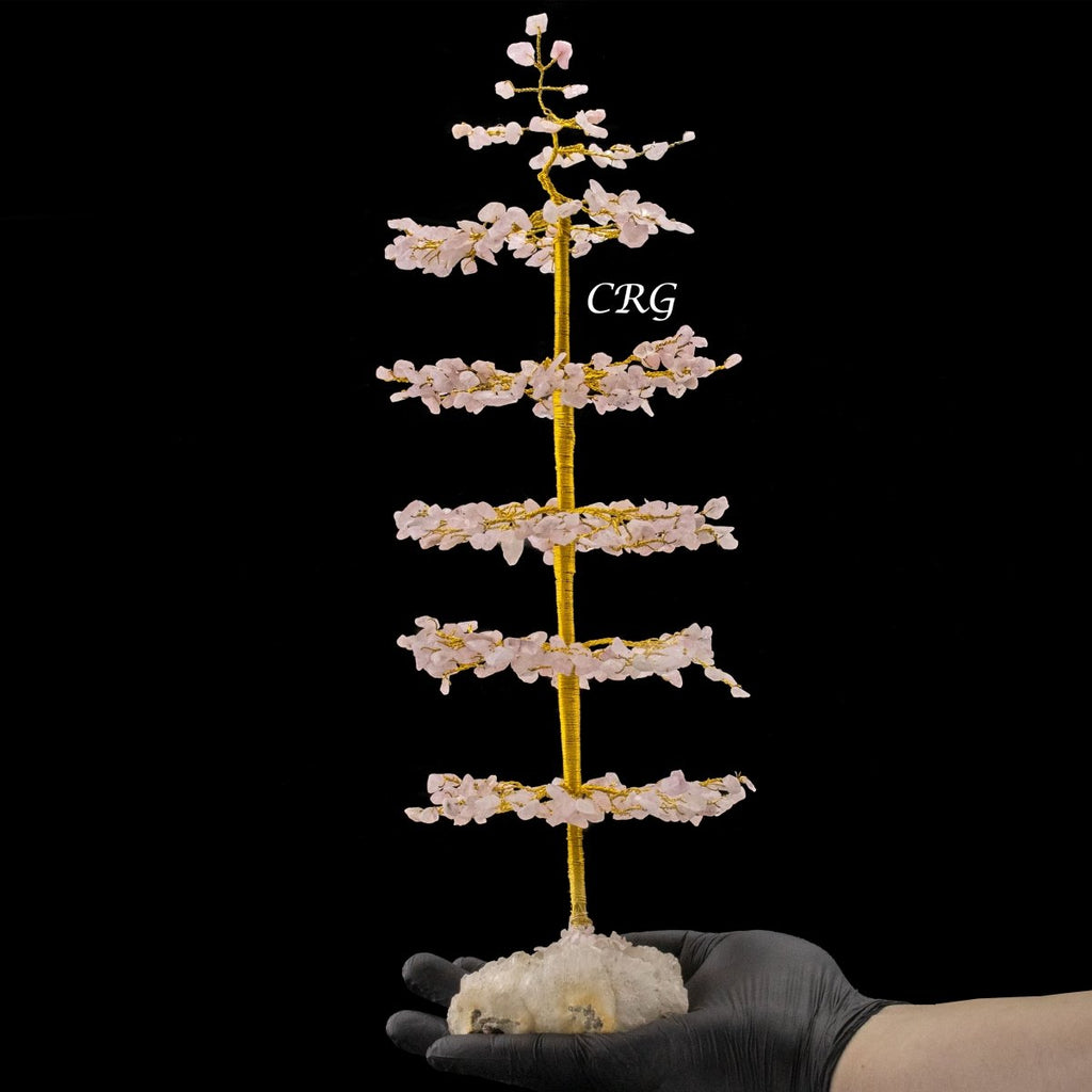 SET OF 4 -Rose Quartz - 500 Gemstone Chip Tree w/ Cluster Base - Gold Wire