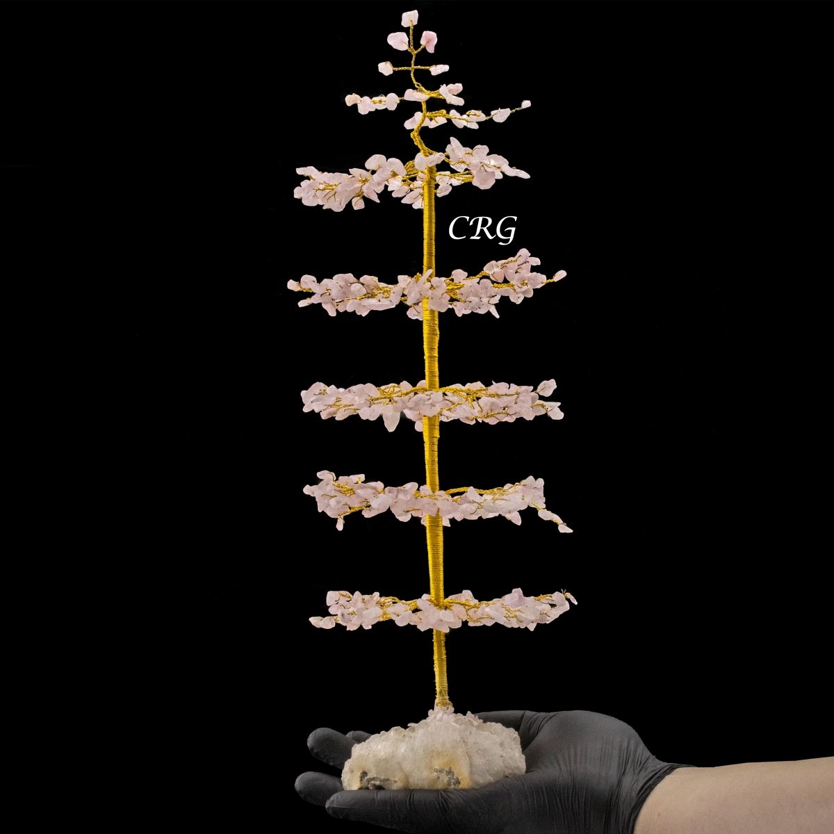 SET OF 4 -Rose Quartz - 500 Gemstone Chip Tree w/ Cluster Base - Gold Wire