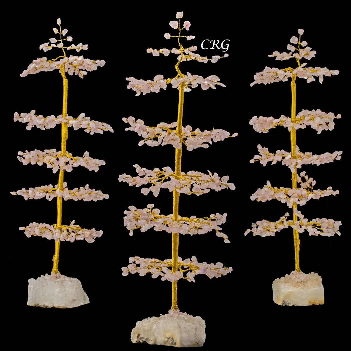 SET OF 4 -Rose Quartz - 500 Gemstone Chip Tree w/ Cluster Base - Gold Wire
