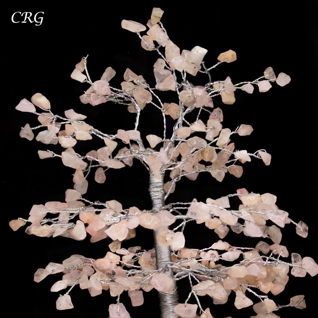 SET OF 4 -Rose Quartz - 500 Gemstone Chip Tree w/ Cluster Base - Silver Wire