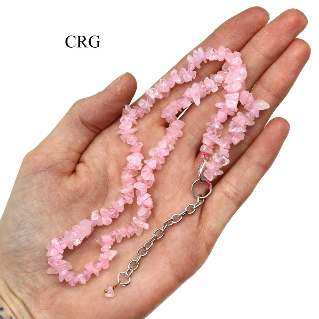 Rose Quartz Strand Chip Choker Necklace (4 Pieces) (16 Inches)
