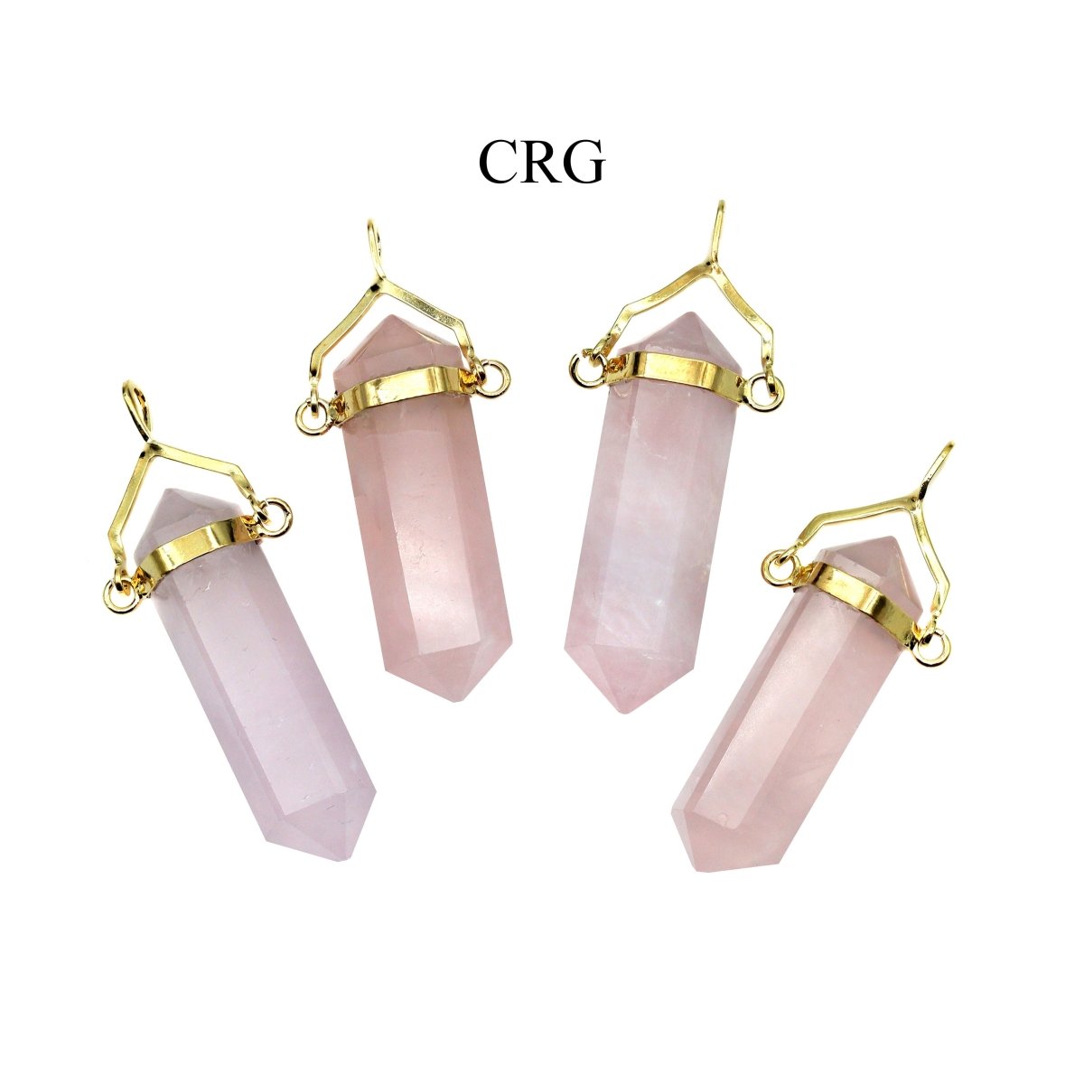 SET OF 4 - Rose Quartz Double Terminated Point Pendant with Gold Swivel Bail / 1" AVG
