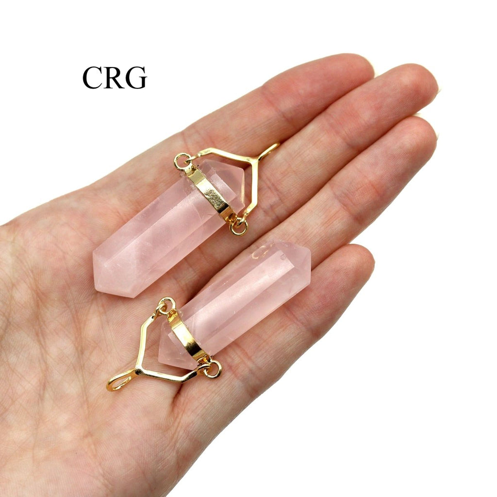 SET OF 4 - Rose Quartz Double Terminated Point Pendant with Gold Swivel Bail / 1" AVG