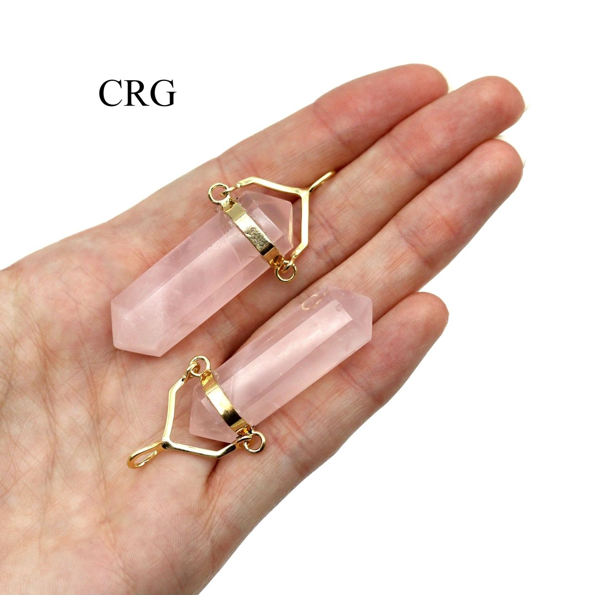 SET OF 4 - Rose Quartz Double Terminated Point Pendant with Gold Swivel Bail / 1" AVG