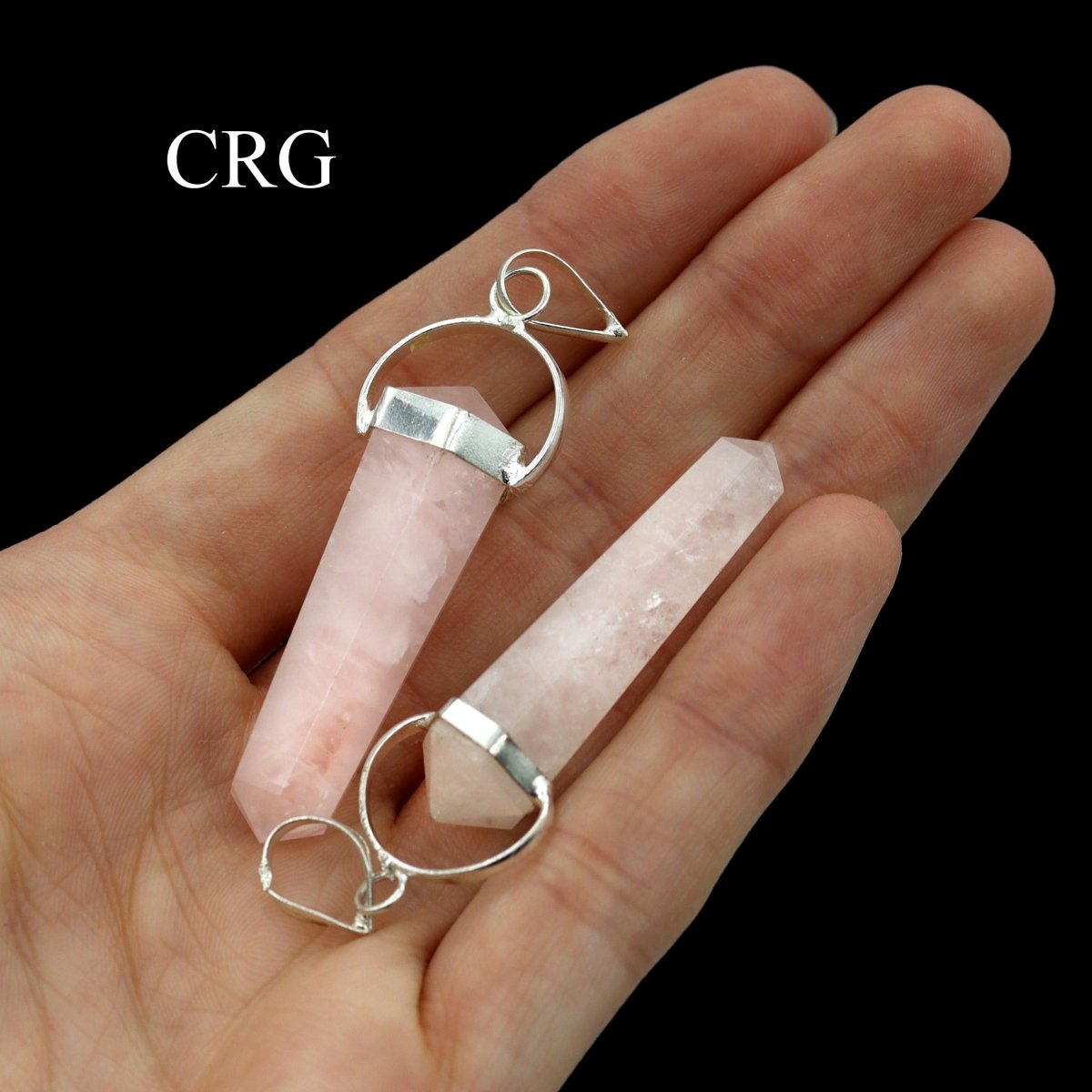SET OF 4 - Rose Quartz Double Terminated Point Pendant with Silver Swivel Bail / 1" AVG