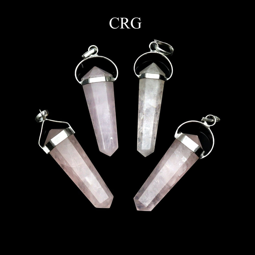 SET OF 4 - Rose Quartz Double Terminated Point Pendant with Silver Swivel Bail / 1" AVG
