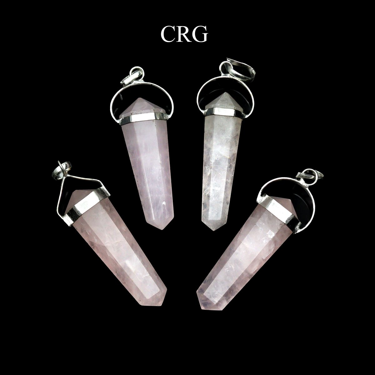SET OF 4 - Rose Quartz Double Terminated Point Pendant with Silver Swivel Bail / 1" AVG
