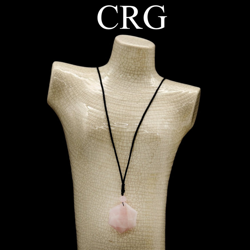 SET OF 4 - Rose Quartz Faceted Hexagon Pendant with Black Cord / 1" AVG