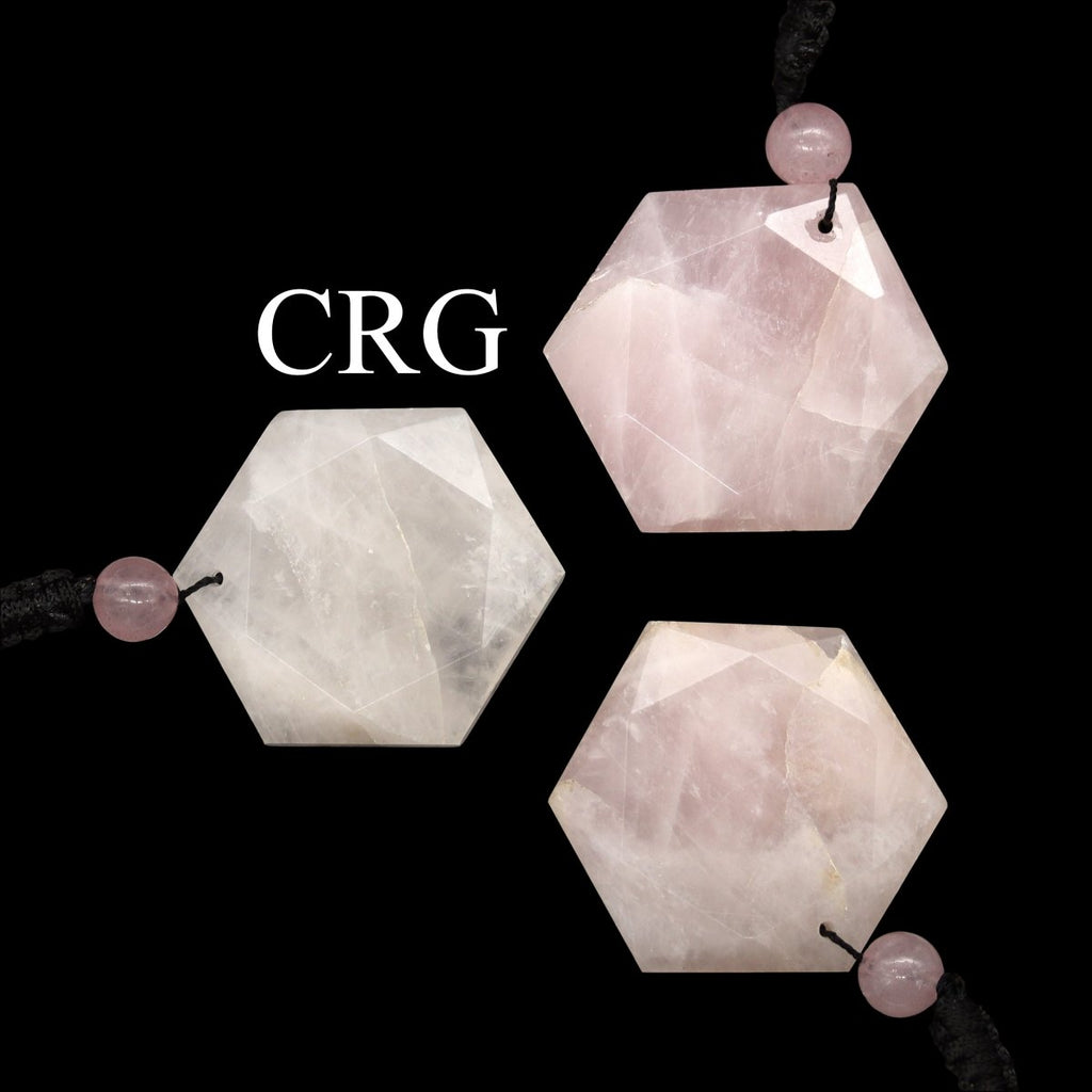 SET OF 4 - Rose Quartz Faceted Hexagon Pendant with Black Cord / 1" AVG