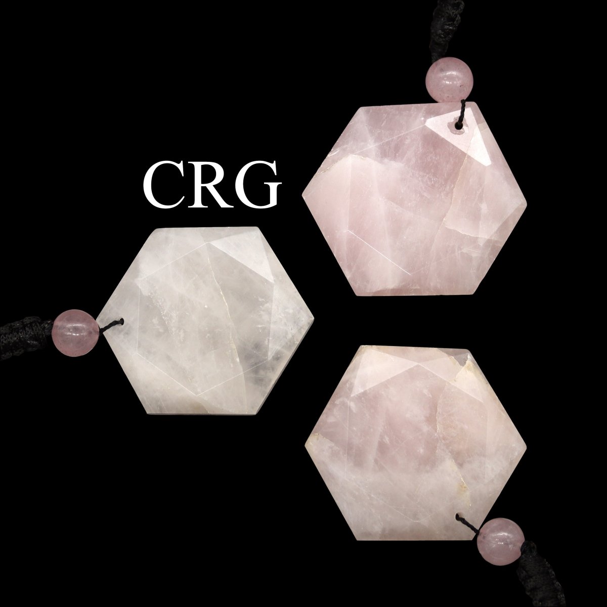SET OF 4 - Rose Quartz Faceted Hexagon Pendant with Black Cord / 1" AVG