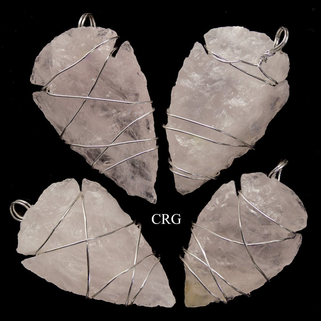 Rose Quartz Wire Wrapped Arrowhead Pendants - 1.5" - SET OF 4 (INJD)
