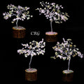 SET OF 4 -Rose/Green Quartz - 100 Gemstone Chip Tree w/ Wood Base - Silver Wire