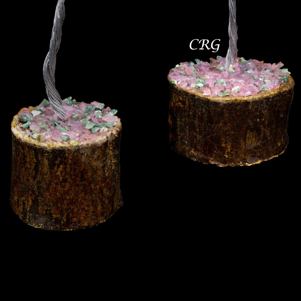 SET OF 4 -Rose/Green Quartz - 100 Gemstone Chip Tree w/ Wood Base - Silver Wire