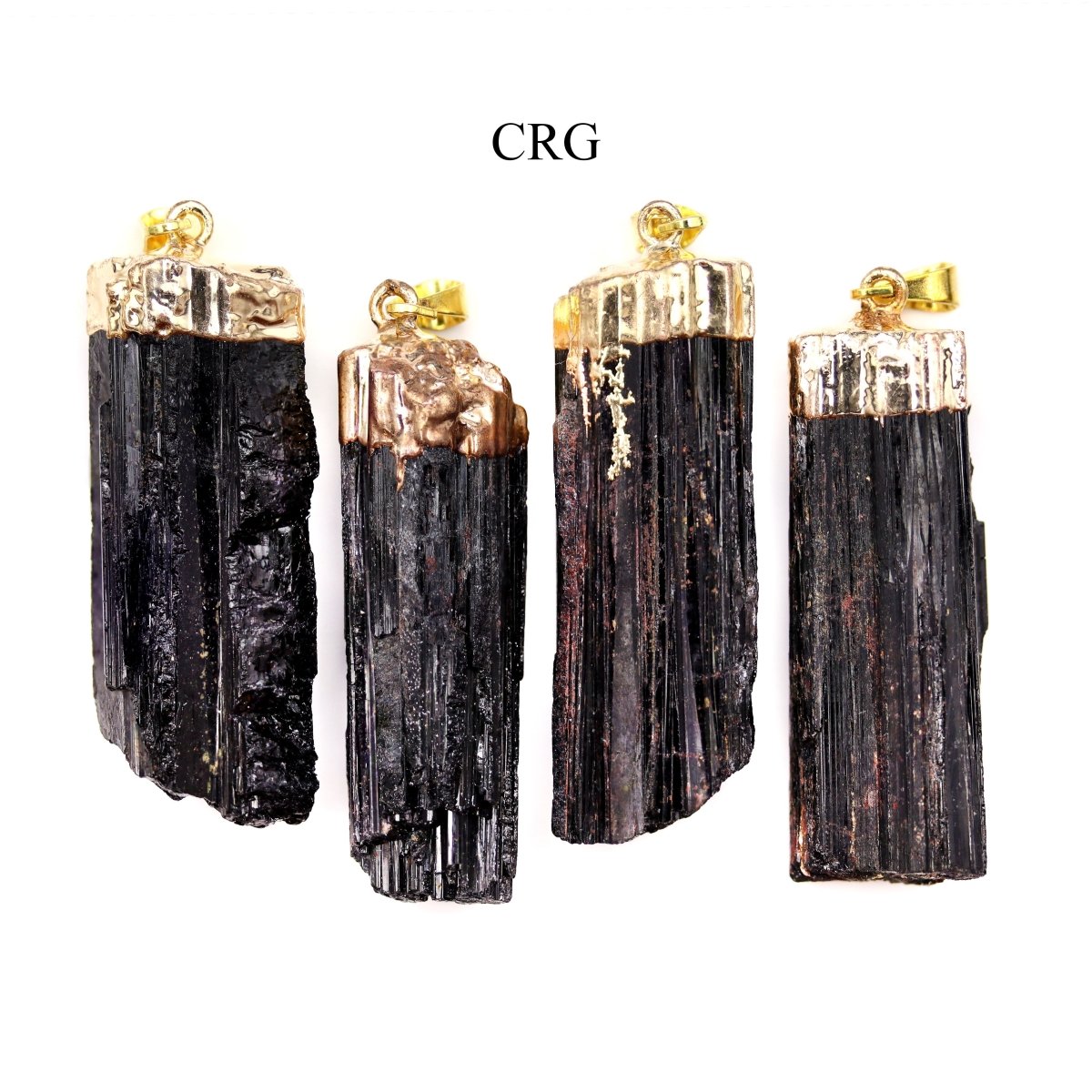 SET OF 4 - Rough Black Tourmaline Pendant with Gold Plating / 1-2" AVG