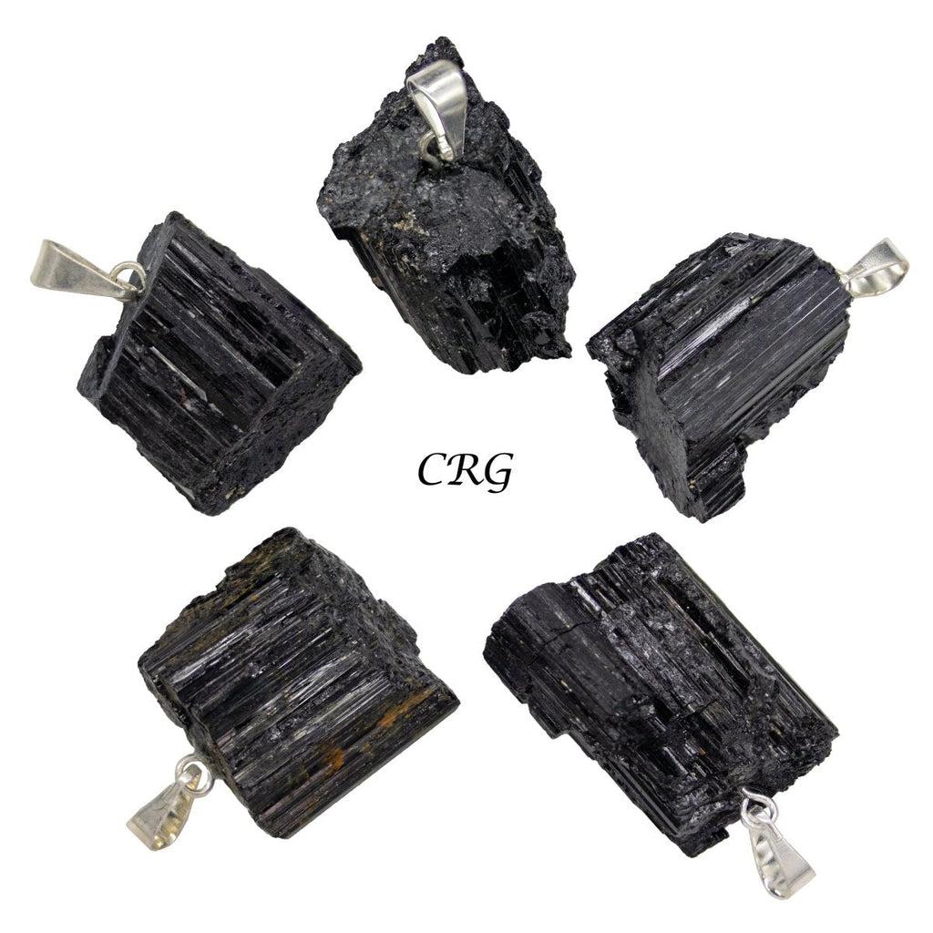 SET OF 4 - Rough Black Tourmaline Pendant with Silver Bail / 1-2" AVG