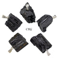 SET OF 4 - Rough Black Tourmaline Pendant with Silver Bail / 1-2" AVG