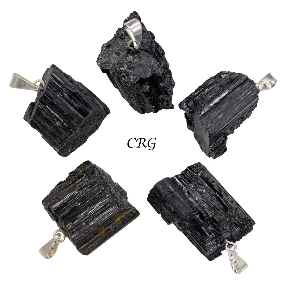 SET OF 4 - Rough Black Tourmaline Pendant with Silver Bail / 1-2" AVG