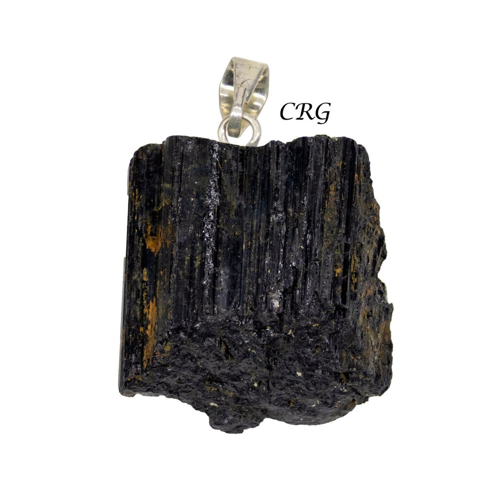 SET OF 4 - Rough Black Tourmaline Pendant with Silver Bail / 1-2" AVG
