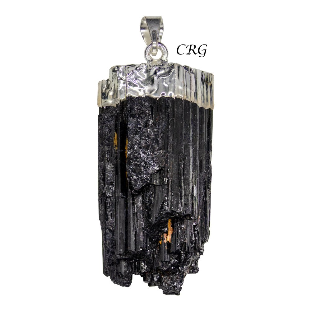 SET OF 4 - Rough Black Tourmaline Pendant with Silver Plating / 1-2" AVG