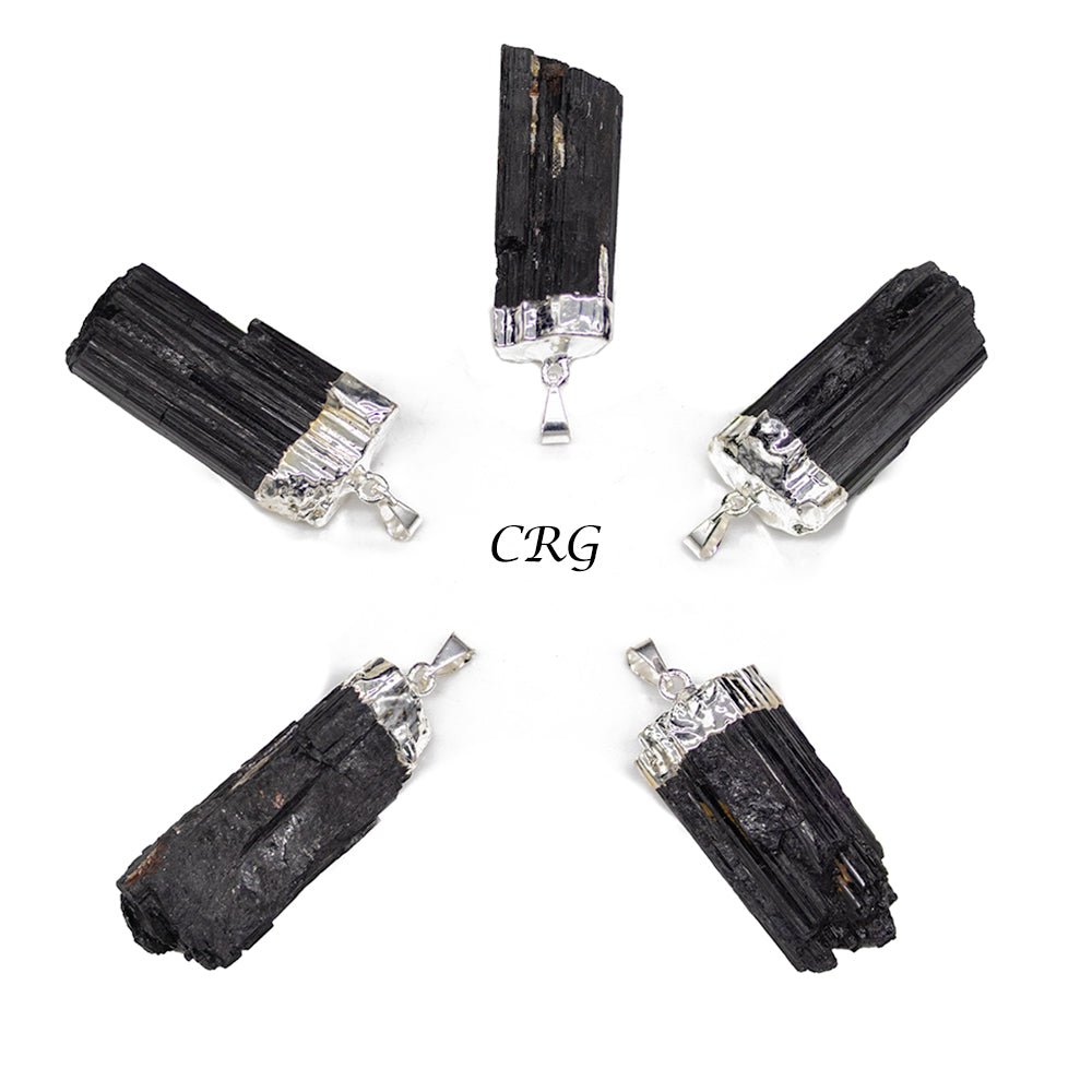 SET OF 4 - Rough Black Tourmaline Pendant with Silver Plating / 1-2" AVG