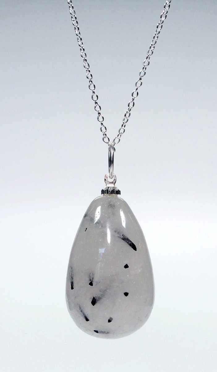 SET OF 4 - Rutilated Quartz Teardrop Pendant w/ Silver Bail / 1" Avg
