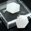SET OF 4 - Selenite Faceted Hexagon Pendant with Silver Bail / 1" AVG