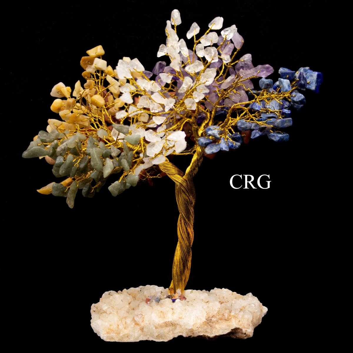 SET OF 4 -Seven Stone - 500 Gemstone Chip Tree w/ Cluster Base - Gold Wire