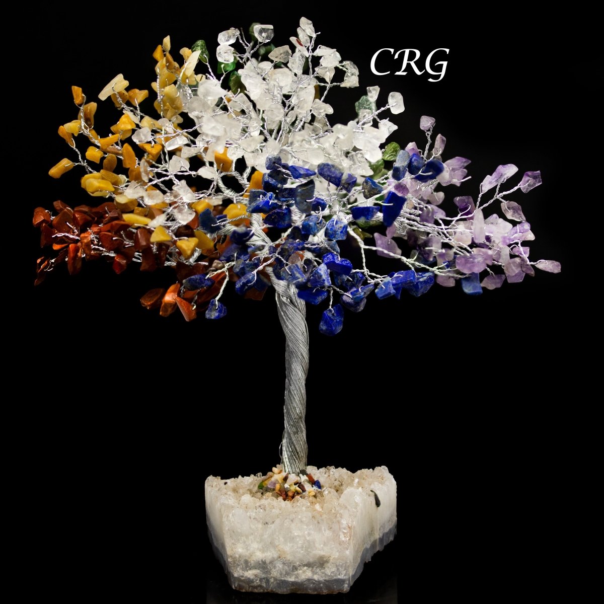 SET OF 4 -Seven Stone - 500 Gemstone Chip Tree w/ Cluster Base - Silver Wire