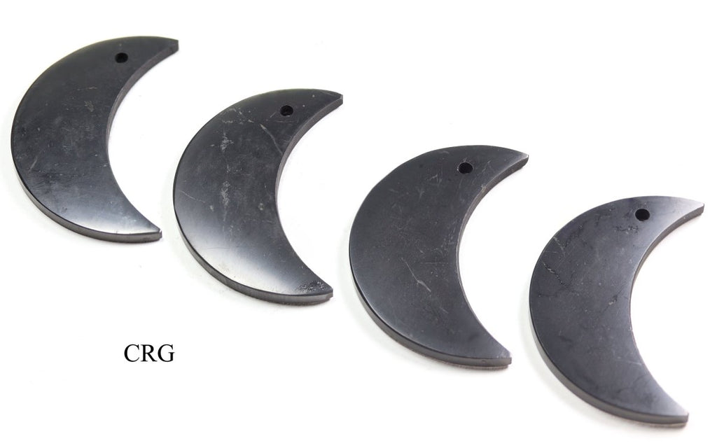 SET OF 4 - Shungite Crescent Moon Pendant / 55mm AVG