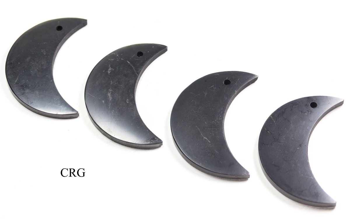 SET OF 4 - Shungite Crescent Moon Pendant / 55mm AVG