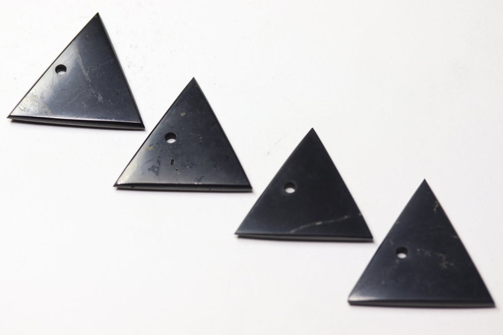 SET OF 4 - Shungite Triangle Pendant / 40-50mm AVG