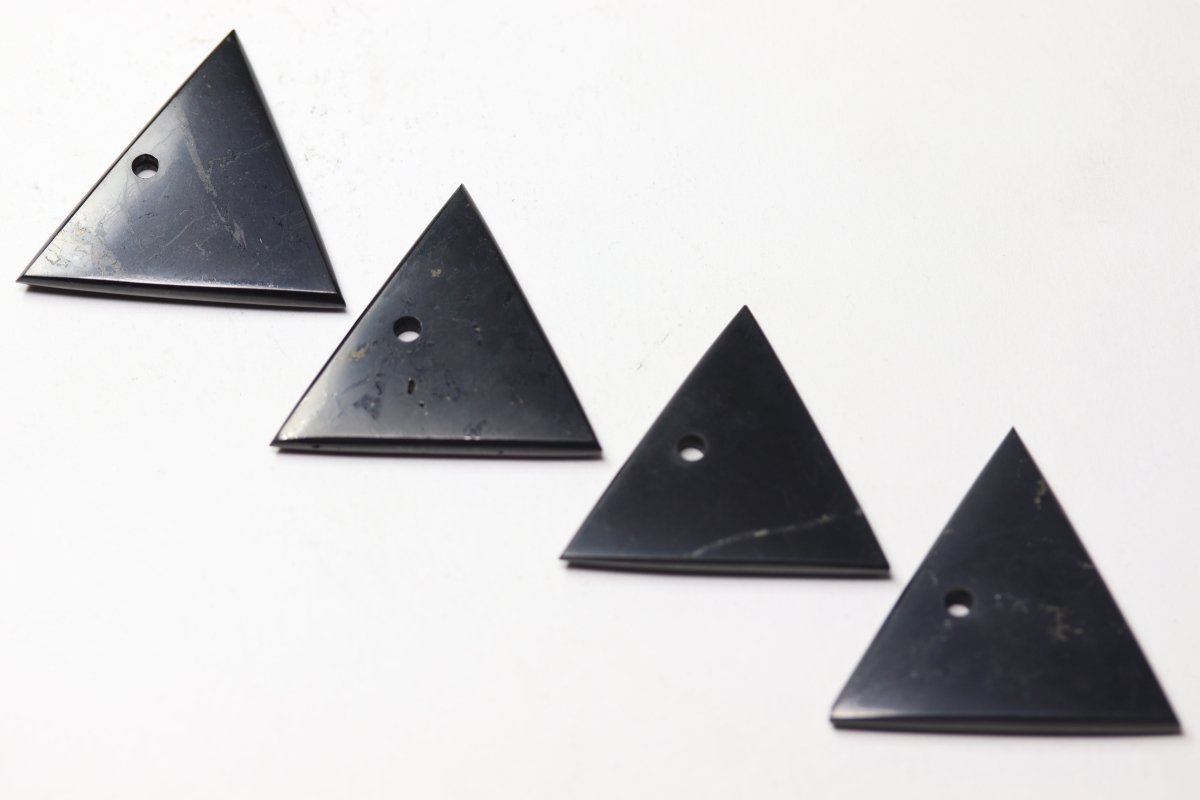 SET OF 4 - Shungite Triangle Pendant / 40-50mm AVG