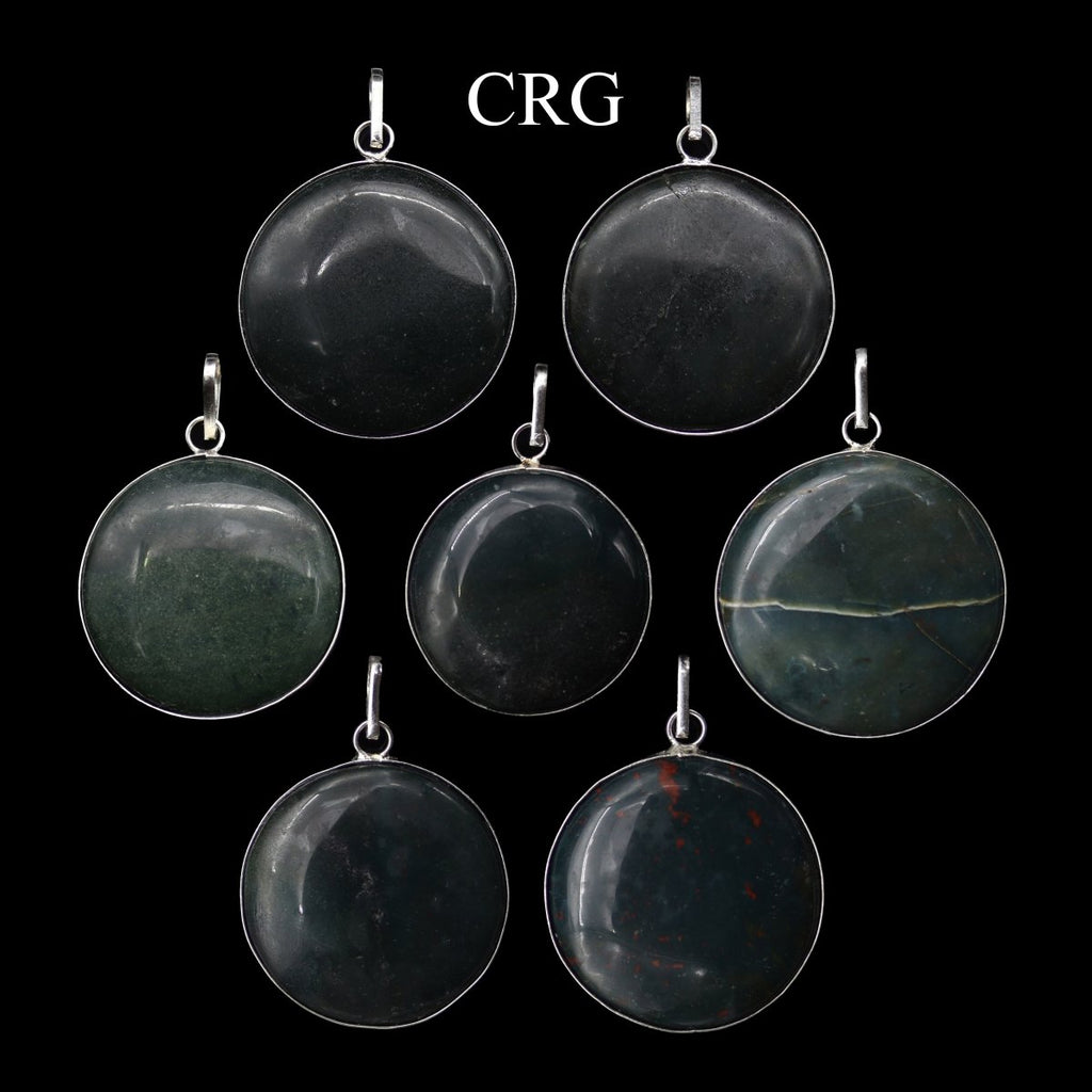 SET OF 4 - Silver-Plated Bloodstone Round Cabochon Pendant / 1" AVG