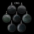 SET OF 4 - Silver-Plated Bloodstone Round Cabochon Pendant / 1" AVG